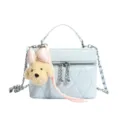 Korean fashion style diamond quilted chain shoulder bag with cute puppy plush pendant. - Blue (With Pendant)