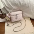Bolso bandolera acolchado cadena cuero pu rosa bolso de mano hombro bolso cosmetico - Rosa Con Colgante