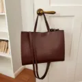 Bolso tote marron de cuero PU con correa, gran capacidad bolso de mano casual para trabajo. - Marrón