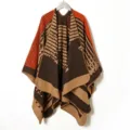 Bohemian knitted cape shawl variant in brown and orange geometric tribal patterns for women. - 150*130cm / As Shown