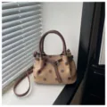 Borsa a tracolla retro con pois per donna, elegante borsa a mano vintage con manico. - Cachi (Senza Ciondolo)