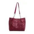 Red large capacity tote bag with sequin number pattern, stylish shoulder bag for women. - Without Pendant / Burgundy
