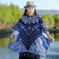 Μπλε λευκό tie dye πόντσο κάπα γυναικείο έθνος κρόσσια αντηλιακό φουλάρι ελαφρύ - Μπλε Tie-Dye Τυπωτό Στυλ (6) / 160*90cm