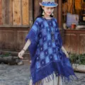 Γυναικείο ethnic τυπωμένο πόντσο αντιηλιακό σάλι για καλοκαίρι, vintage μπλε κάπα. - Μπλε Tie-Dye Τυπωτό Στυλ (2) / 160*90cm