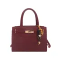 Elegante bolso de mano burdeos para mujer con asas, cierre metálico y abalorio de cuentas. - Con Ornamento / Rojo