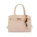 Bolso de mano beige para mujer, elegante bolso de hombro de piel PU con cierre de giro y abalorios. - Con Ornamento / Caqui