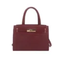 Bolso de mano retro estructurado burdeos para mujer con encaje floral y cierre giratorio. - Sin colgante / Rojo
