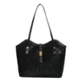 Zwarte schoudertas shopper met reliëf nummerstructuur, elegante casual handtas voor dames. - Zwart