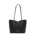 Stylish Black PU Leather Women Commuter Tote Bag Large Capacity Casual Shoulder Bag - Without Ornament / Black