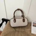 Bolso de mano estilo coreano color contraste mini boston bolso bandolera simple mujer - Blanco y marrón sin colgante