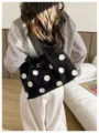 Élégant sac cabas noir à pois avec boucle, grand sac porté épaule décontracté pour femme. - Noir et Blanc