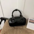Bolso de hombro cilíndrico negro minimalista, bolso cruzado informal moderno para mujeres. - Negro