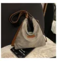 Borsa zaino in tela grigia, borsa a tracolla casual retrò per donne di tutti i giorni. - Nero