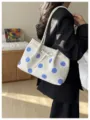 Sac cabas élégant à pois pour femme, grand sac porté épaule de travail pour le printemps. - Blanc avec Bleu