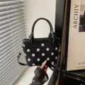 Beau sac seau noir classique à pois, sac à main et bandoulière élégant pour femmes. - Sans pendentif / Noir