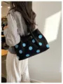 Sac cabas élégant à pois noirs pour femmes, grand sac à épaule pour le quotidien. - Noir avec Bleu