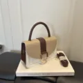 Vintagekleuren crossbody damestas, elegante tweekleurige handtas met stijlvolle gesp. - Khaki
