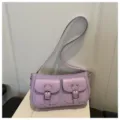 Stylish purple shoulder bag featuring double front pockets and trendy star rhinestone decor. - Purple