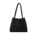 Black woven shoulder bag with chic braided handle, stylish large capacity tote for daily use. - Black without Charm