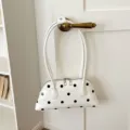 Bolso de mano tipo bowling de lunares blancos estilo dulce coreano para mujeres. - Blanco