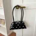 Zwarte witte stippen bowling tas, Koreaanse zoete stijl handtas, elegante kleine mode tas. - Zwart