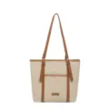 Bolso tote de lona mujer bolso de hombro informal gran capacidad marrón cuero PU - Blanco Roto sin Colgante