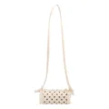 Bonito bolso de hombro para niña con lunares y ribete de encaje blanco, estilo cilíndrico. - Blanco