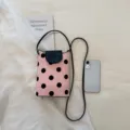 Sac bandoulière rose à pois noirs, mini sac de téléphone portable chic pour femme style quotidien - Rose