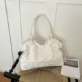 Koreanischer Stil Polka Dot Shopper Damen, elegante Umhängetasche mit Reißverschluss neu. - Weiß