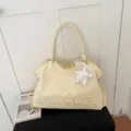 Korean polka dot tote bag yellow shoulder bag casual daily commuter handbag cute star pendant - Yellow with Pendant