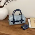 Women denim small square bag retro top handle handbag casual crossbody shoulder bag SKU - No Pendant / Blue