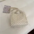 Elegante bolso de hombro con lunares y asas trenzadas, estilo casual para uso diario. - Lunares Pequeños Sin Decoración de Pañuelo / Blanco
