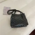 Bolso tote de lunares en blanco y negro, elegante bolso de hombro con asas trenzadas para uso diario. - Sin Decoración de Bufanda de Seda / Negro