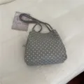 Bolso de hombro informal de lona con lunares grises y asas trenzadas para mujer diaria. - Sin Decoración de Bufanda de Seda / Gris