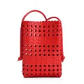 Red woven leather crossbody phone bag, minimalist summer mini handbag for women. Stylish. - Red