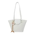 White minimalist shoulder tote bag with floral pendant, casual daily underarm bag for women. - With Pendant / White