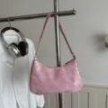 Pink shoulder bag for women, stylish underarm handbag, casual daily commuter fashion design. - With Pendant / Pink