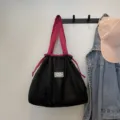 Kleurenblok trekkoord shopper tas grote capaciteit opvouwbare casual schoudertas - Zwart