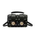Schwarze Polka Dot PU Leder Kissen Handtasche, süße vielseitige Freizeitstasche neu. - Schwarz