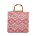 Bolso tote de verano rosa tejido con asa de bambu, bolso de mano grande y elegante para mujer. - Estilo 1 Rosa