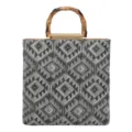 Grand sac cabas pour femme avec motif tissé géométrique et poignée classique en bambou. - Style 1 Noir