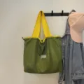 Contrastkleur opvouwbare shopper, grote capaciteit casual schoudertas voor forenzen. - Groen