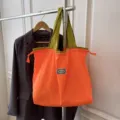 Oranje contrastkleur opvouwbare shopper winkeltas casual grote schoudertas tas. - Oranje