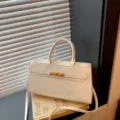 Weisse Krokodilmuster Handtasche Damen stylische freizeit Umhaengetasche grosse Kapazitaet. - Weiß