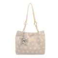 Tote bag από καμβά με σχέδιο αστέρι, λουράκια και χαριτωμένο μενταγιόν για καθημερινή χρήση - Λευκό