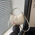 Bolso de hombro de luna de topos dulces con lazo bonito, elegante bolso de mujer para uso diario. - Sin colgante / L / Blanco