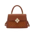Sac à main en cuir marron avec motif brodé chic et fermoir élégant pour un style quotidien. - Marron