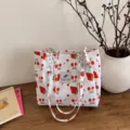 Bolso tote de lona con estampado de fresa y cereza bolsa de hombro casual gran capacidad estético - Blanco