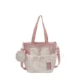 Pink polka dot canvas tote bag, large capacity cute student shoulder bag with small purse. - Pink