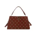 Sac à main marron élégant avec strass brillants et logo V doré pour femme tendance. - Marron